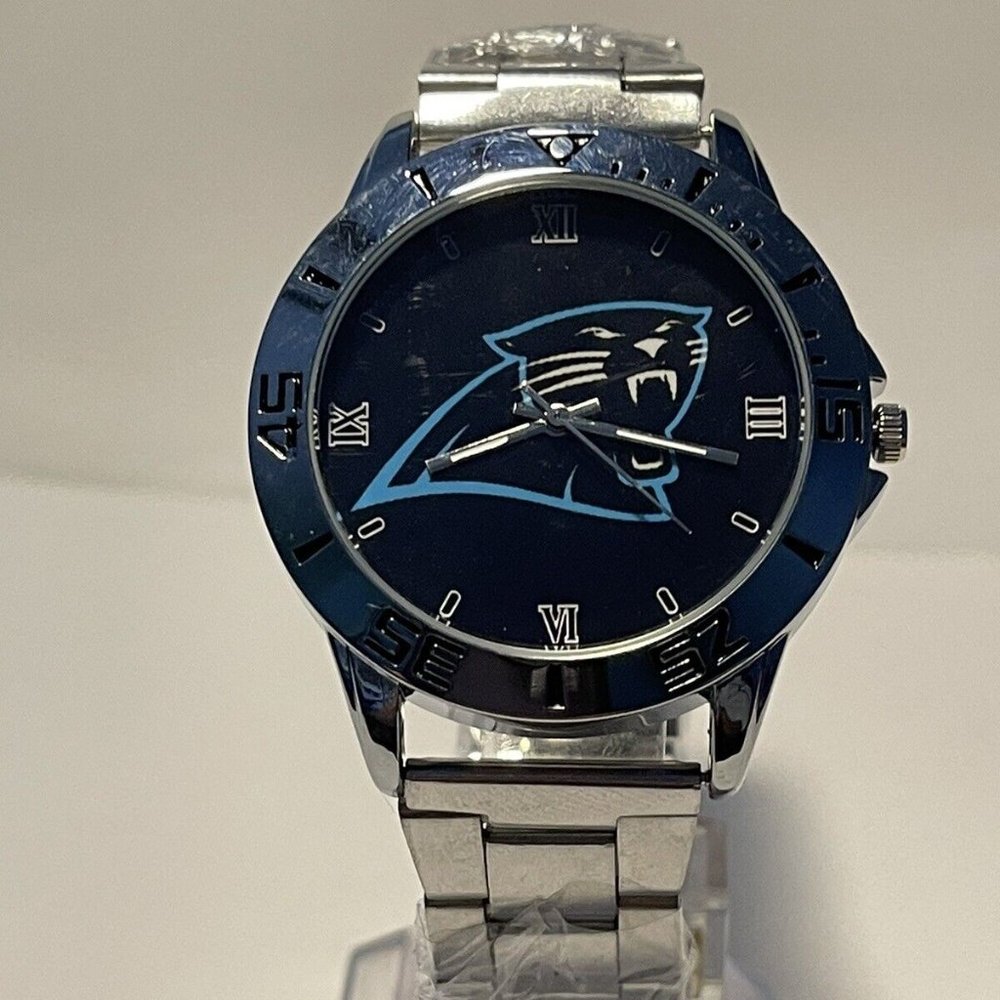 CAROLINA PANTHERS NFL Team Logo Men's Stainless-Steel Watch NEW - need battery